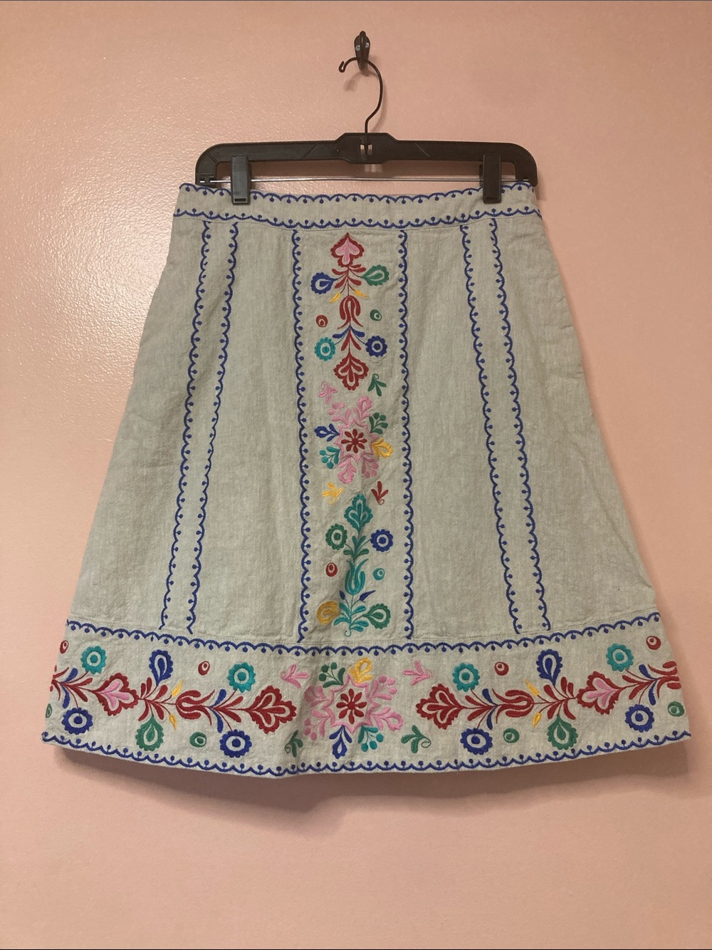 Boden Women's Size 8P Brooke Embroidered Cream Floral Midi Skirt Linen Blend - Picture 2 of 16